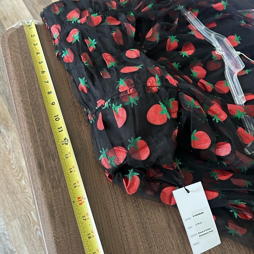 NWT Unique Vintage Black Strawberry Dress Large 10/12 strawberry novelty dress - Picture 9 of 13